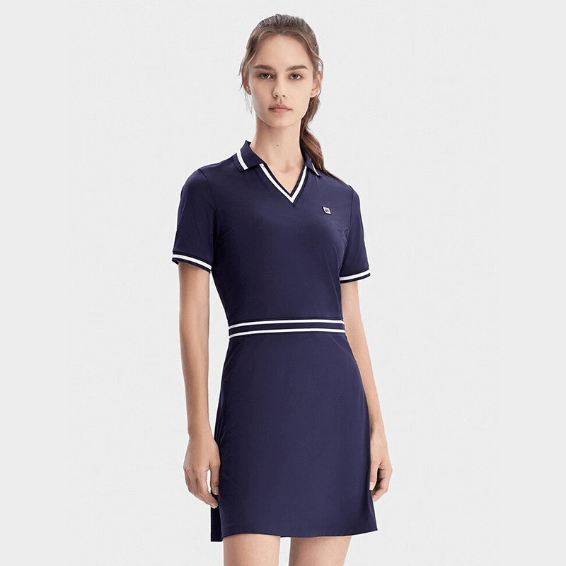 女子连衣裙2023夏季新款简约V领网球运动短袖连身裙 RD宝蓝-NV 165/84A/M